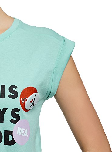 Oodji Ultra Donna T-Shirt con Scritta e Risvolti