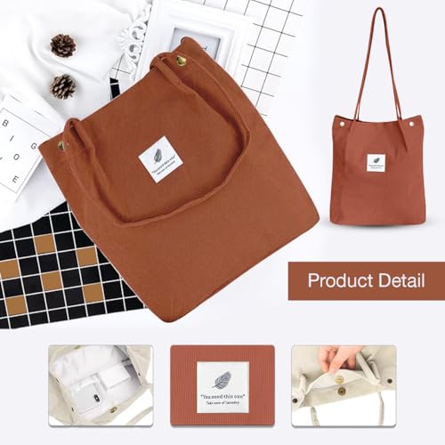 Image of Lyrovo Women Corduroy Shoulder Tote Bag for Work Beach Travel and Shopping Grocery