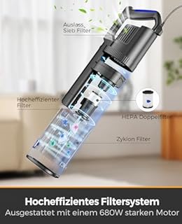 VACTechPro 60KPa/680W/7M Staubsauger, Staubsauger mit Kabel Con 800ML Pattumiera, Stielstaubsauger mit Kabel Con Design a Doppia Maniglia, Vacuum Cleaner per Pavimenti Duri, Orange