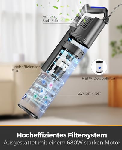 VACTechPro 32KPa/680W/6M Staubsauger, Staubsauger mit Kabel Con 800ML Pattumiera, Stielstaubsauger mit Kabel Con Design a Doppia Maniglia, Vacuum Cleaner per Pavimenti Duri, ORO