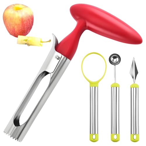 4 PCS Apple Corer Remover Set,Stainless Steel Apple Corer,Ergonomic Handle Tool for Home Kitchen Use, Easy to Operate and Clean