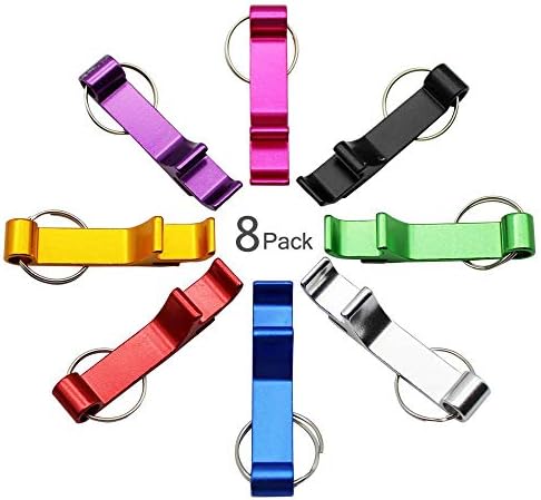 JustYit 8 Pack Aluminum Beer Bottle Opener Keychain Classic Mini Bottle Openers Keys Collector EDC Pocket Keyring Funny Gift