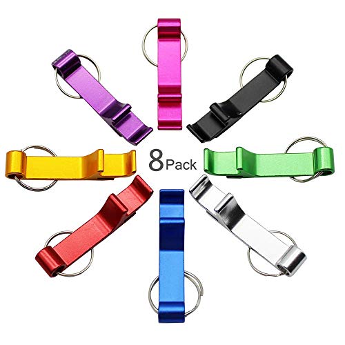 JustYit Set de 8 Llavero Cerveza Abridor de Botellas/Bolsillo Pequeño Bar Pinza para Bebidas Llavero Anillo/Llaveros Abrebotellas con Anilla Cover