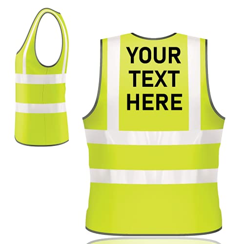 Gift Hub Personalised Hi Vis Vests - Protect Yourself With Reflective Vest While Outdoors/Stay Safe with Personalized High Visibility Safety Jacket/Customised Any Text (Yellow, XL)