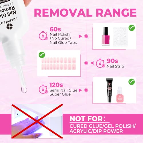 Image of Luckyfairy Nail Glue Remover for Press on Nails, 15ml Acetone-free Nail Polish Remover, Multi-Functional Glue Remover for Nails Tips, Quick Easy Gentle Removal, Not for Gel Polish
