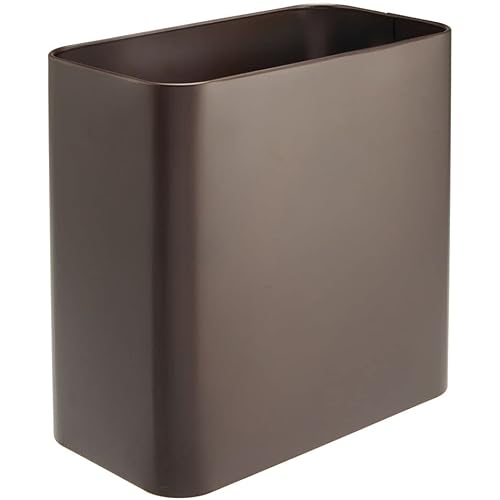 mDesign Small Metal 2.4 Gallon/9 Liter Trash Can Wastebasket Garbage Bin for Bathroom, Slim Rubbish Waste Bin Trashcans for Master/Guest Bath, Mirri Collection, Bronze