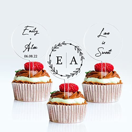 Uniqooo 50 Pack 2 Inch Circle Acrylic Cupcake Toppers, Diy Clear Round Acrylic Blanks Cake Toppers For Kids Birthday Party, Baby Shower, Gender Reveal, Wedding #TOP16