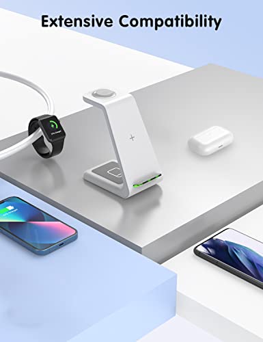 Joygeek Wireless Charging Station, Wireless Iphone Charger, 3 In 1 Charging Station For Apple Iphone 14/13/12/11/Se/X/8 Series, Iwatch 8/Se/7/6/3, Airpods 2/3/Pro - White #TOP1