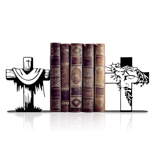 Dryelves Jesus and Cross Decorative Bookends for Shelves, Christian Gifts for Women, Religious Bookshelf Decor with Faith-Based Design for Home and Room Accents