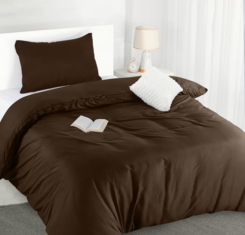 Utopia Bedding Bettwäsche 135x200 Set - Mikrofaser Bettbezug 135x200 cm + 1 Kissenbezug 50x75 cm - Braun