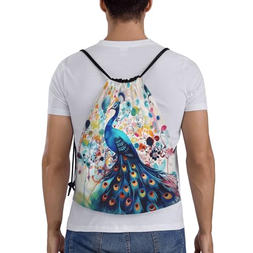 Drawstring Bag Lightweight Small Gym Bag for Women Color Peacock Soccer Backpack for Sports Travel2