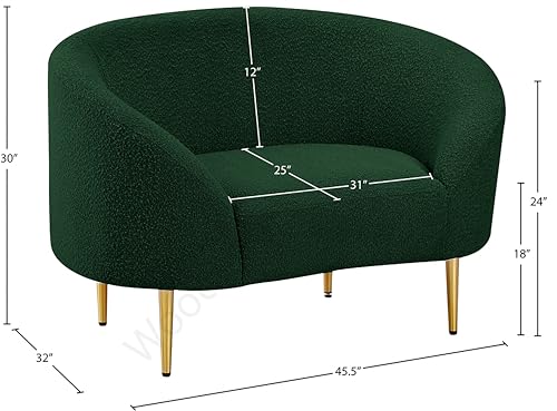 Image of Rosewood Luxury Curved Sofa in Premium Boucle Fabric | Solid Wood Structure | High Density Foam | Sturdy Golden Legs | Comfortable & Stylish Couch for Modern Living Room (Green, 1 Seater)