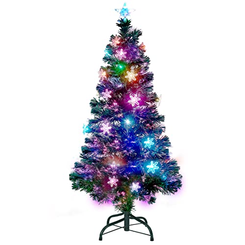 Juegoal 5 Ft Pre-Lit Artificial Christmas Tree, Lighted Optical Fiber Xmas Trees With Rgb Color Changing Led Lights, Snowflakes & Top Star, Festive Party Holiday Fake Multicolored Tree With Metal Legs #TOP6