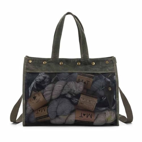 Sac fourre-tout Della Q Makers Toile Engrener Olive 38x25x15cm pour projets tricot