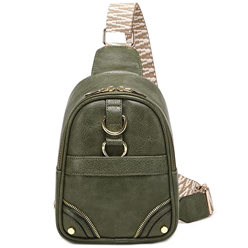 Crossbody Sling Bags for Women - Small Cross Body Bag Purses Leather Fanny Pack Chest Backpack Daypack Guitar Strap Belt Bag Fashion Waist Packs Green Cell Phone Purse for Traveling/Hiking/Everywhere