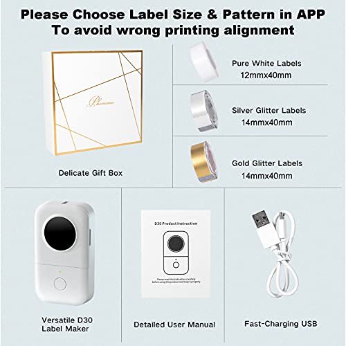 D30 Label Maker - Bluetooth Label Maker Machine, Mini Inkless Cute Label Printer Thermal Wireless Portable Sticker Maker Printer with Thermal Label x 3, Compatible with iOS Android, White - Thumbnail 3