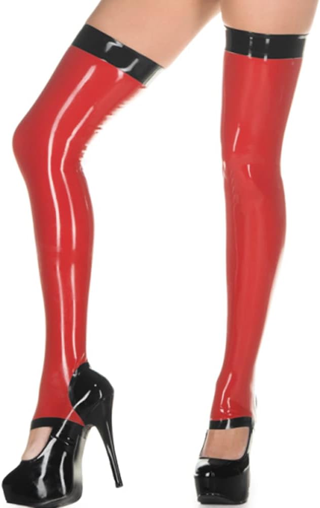 EXLATEX Women's Latex Thigh High Long Stirrup Stockings Trample Feet Socks Mens Tights Sexy Stockings
