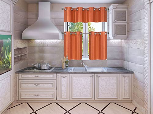 K7 3 Piece Small Window Curtain Treatment Kitchen livingroom Bathroom Bedroom Nursery Room with Grommets Blackout Tier and Valance (Orange Tangerine)