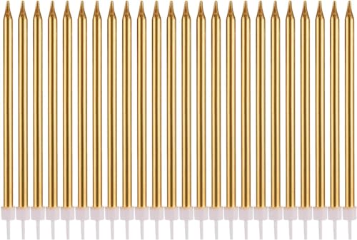 Image of Generic Gold Glitter Birthday Taper Candles, Metallic Paraffin Wax, 8.6 Inch Length, Classic Style, 24 Count, Indoor Decorative Sparkle Finish for Cakes and Special Occasions