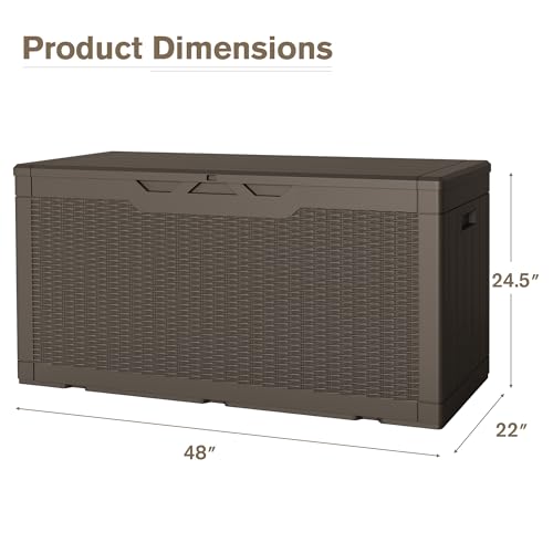 JUMMICO 100 Gallon Resin Deck Box, Waterproof Outdoor Storage Box with Lockable Lid for Garden Tools, Patio Cushions (Brown) by JUMMICO - Image 3