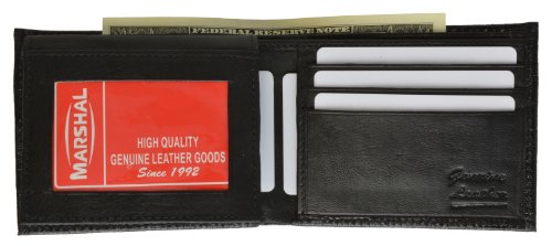 MARSHAL Crocodile Print Cowhide Leather Bifold Wallet with Flip Id window & Credit card Slots3