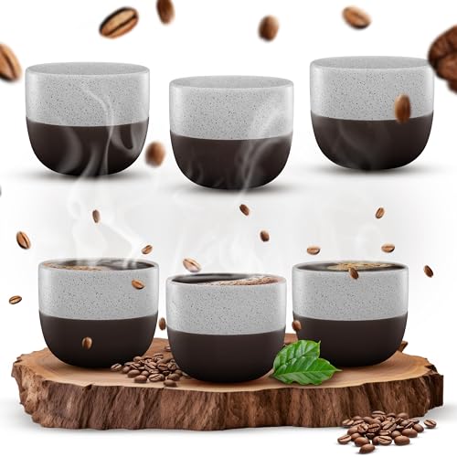 ElbFuchs® Conjunto de canecas de café expresso 6 x 120 ml | Empilháveis de cerâmica artesanais sem alça | design original para café expresso e moka branco