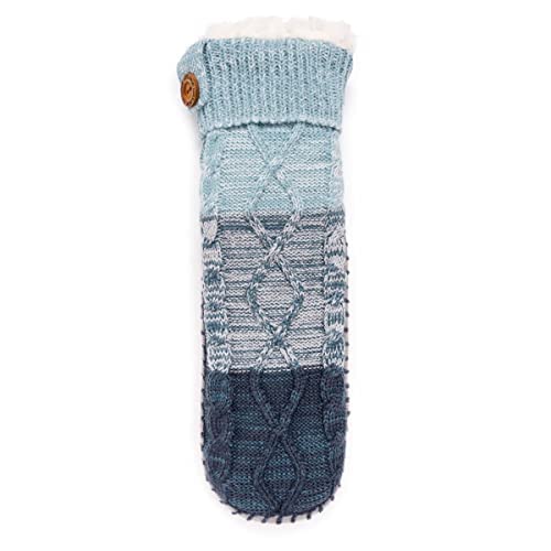 Muk Luks Women's Short Cable Slipper Socks, Blue, 5-7 #TOP23