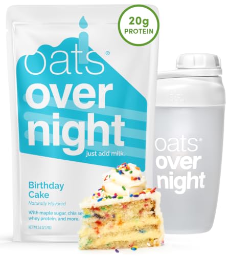 Oats Overnight Birthday Cake – Protein Oatmeal, 2.6 oz, 8 Pack + Bottle