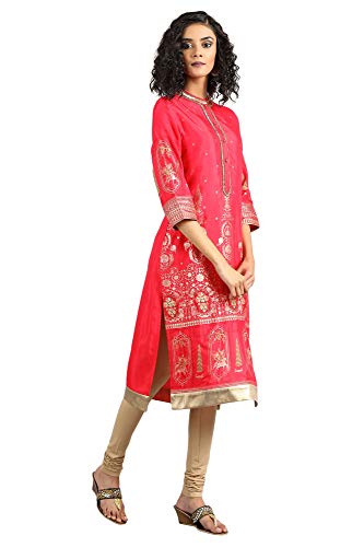 Image of W Wishful Pink Mandarin Neck Printed Kurta
