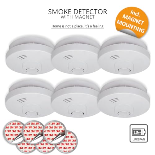 ELRO FS1510 | 6-teiliges Rauchmelder-Set | Magnetisches Befestigungsset | 10 Jahre Batterie | Entspricht der europ&auml;ischen Norm EN14604 | Wei&szlig; | Set mit 6 St&uuml;ck