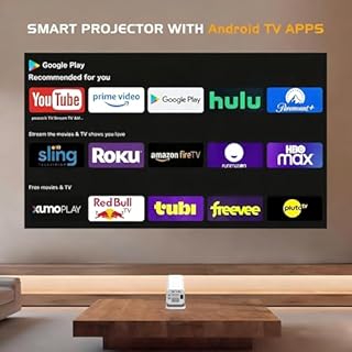 【Built-in Apps | Electric Focus】 1080P Mini Projector with WiFi 6 and Bluetooth, Portable Outdoor Projector with 【Auto Keystone】, 270°Rotation Movie Projector Compatible with HDMI, USB, Smartphone