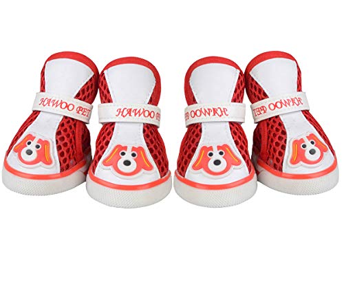 abcGoodefg Breathable Mesh Dog Boots, Hot Pavement Nonslip Rubber Sole Paw Protector with Adjustable Reflective Straps Summer Red, 2 1.77