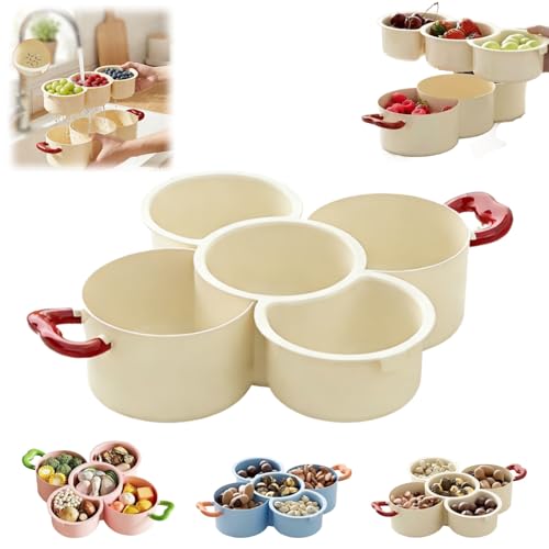 2-Tier Divided Serving Platter with Handle,Stackable Multifunctional Fruit Vegetable Tray with Drain Basket,Double Layer Compartment Snack Display Dish for Kitchen,Home Decor (White)