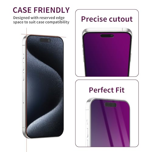 Image of 2 Pack Privacy Screen Protector for iPhone 15 Pro Tempered Glass 6.1inch Private Saver Anti-Spy Eye Protection Anti-Scratch Full Coverage