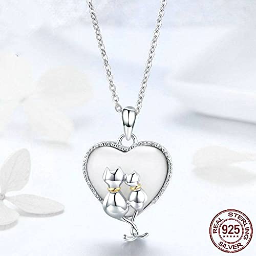 Accessoire collier en argent pour femmes pendentif de mode cœur et chat mignon