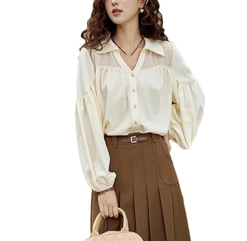 Women's Classy Splicing Chiffon Embroidery Blouses V-Neck Vintage Bubble Long