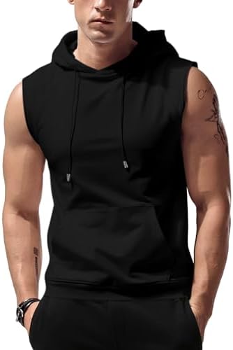 Babioboa Men's Workout Hooded Tank Tops Sleeveless Gym Hoodies Bodybuilding Muscle Cut Off T-Shirts