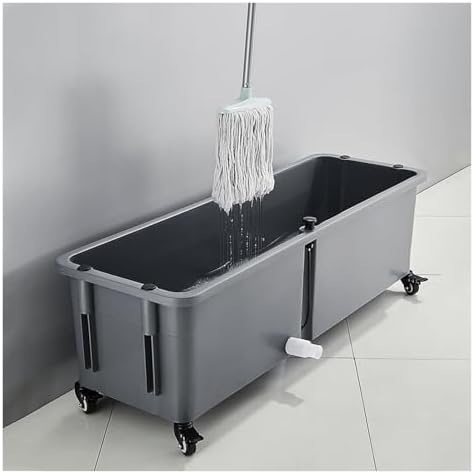 Commercial Freestanding Mop Sink with Rollers, Durable Plastic Service Basin with Bottom Drain, Ideal for Household and Balcony Use,Grey-90x40x38cm