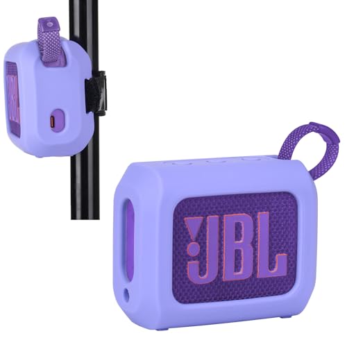 MGZNMTY Portable Silicone Case for JBL Go 4 Ultra Bluetooth Speaker with Removable Strap for Boat Bike Golf Cart (Purple)