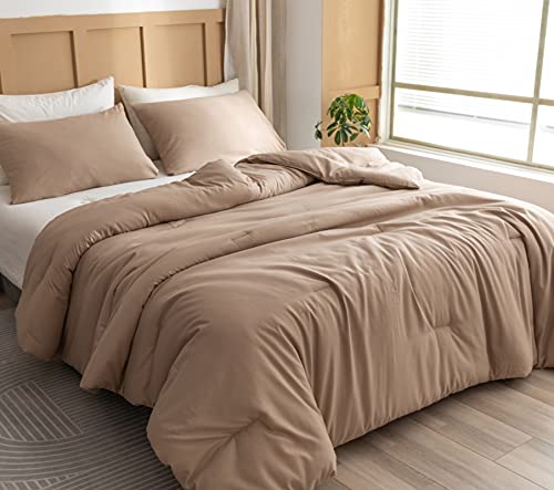 Rosgonia Taupe Brown Comforter Set Queen- 3Pcs (1 Comforter & 2 Pillowcases) Farmhouse Queen Comforter Set For Women And Girls- Reversible Soft Warm Lightweight Microfiber Comforter For All Season #TOP3