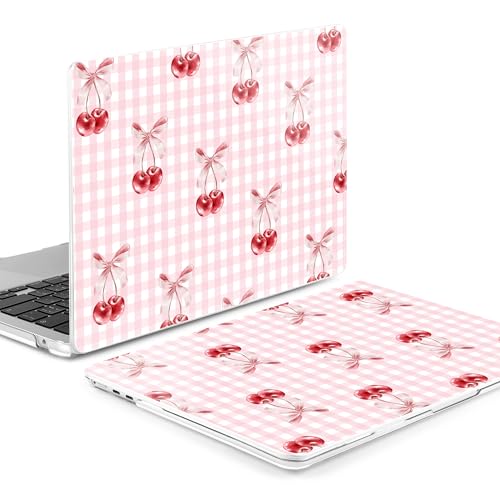 Image of MEEgoodo for M5 /M4 /M3 /M2 MacBook Air 15 inch Case 2026 2025 2024 2023, Case Fit Model (A3448 /A3241 /A3114 /A2941) for MacBook Air 15.3 inch, Pink Checkerboard&Cherries