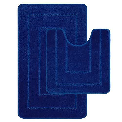 Lifestyle comfort ltd LSC Non Slip Bath Mat 2 Piece Ichra Extra Soft Water Absorbent Bathroom Mats 100% Polypropylene Pedestal Bath Rug Shower Bath Mat Bathroom Rug for Toilet (ROYAL BLUE)