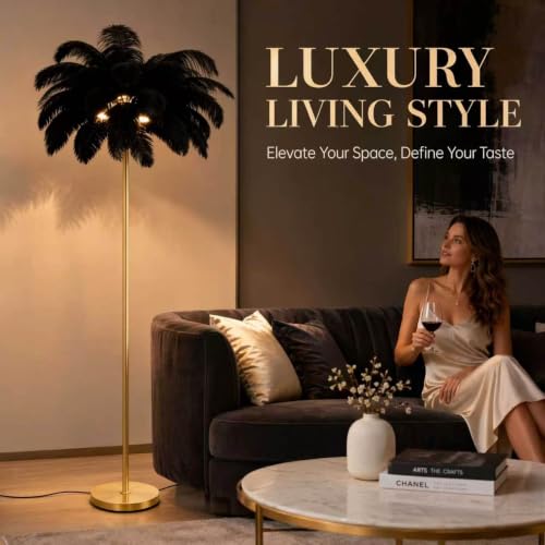 Lámpara de pie de plumas para salón y decoración moderna 4