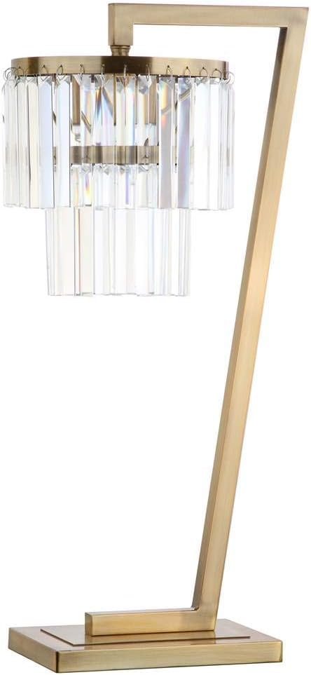 SAFAVIEH Lighting Collection Callum Glam Brass Gold/ Clear Crystal 30-inch Bedroom Living Room Home Office Desk Nightstand Table Lamp (LED Bulb Included)