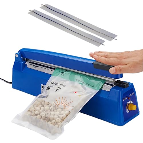 400mm Professional Impulse Heat Sealer - Perfect for Mylar Bags, Food Films, and Plastic Bags - Handheld Poly Bag Sealer for Secure Sealing and Preservation(with 2X Heating Element) Blue