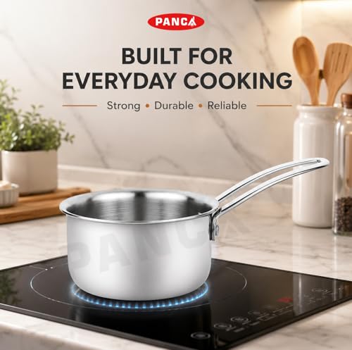 Image of PANCA Stainless Steel Saucepan for Milk, Tea & Coffee | Multipurpose Tea Pan & Milk Boiler for Gas & Induction Cooktop | Heavy Duty Cooking Pot with Comfortable Handle (2 litres)