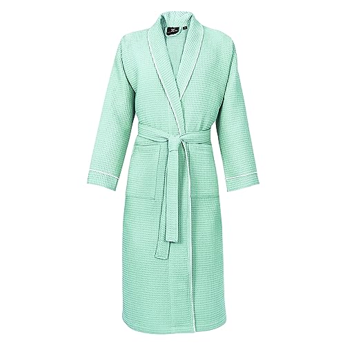 LAYNENBURG Albornoz Señora Waffle - Piqué - 100% Algodón - OEKO TEX - Cuello chal - Ligero - Verano - Talla - (XL, Mentaverde)