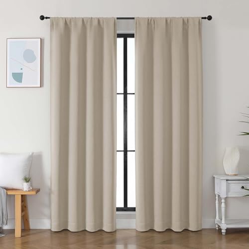 Simplebrand Ava Biscotti Beige Blackout Curtains for Bedroom 84 Inch Length 2 Panels Set, Solid Thermal Insulated Privacy Nursery Window Treatment...