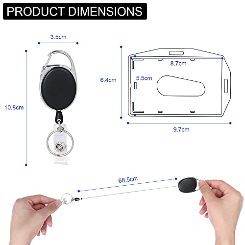 Vicloon Funda para Tarjeta con Llavero Retráctiles de Alta, 1 Pc Soporte de Tarjeta ID en 2 Estilos (Horizontal/Vertical) y Clip de Cinturon con Cordón de Nylon Extensible para Oficina Autobús