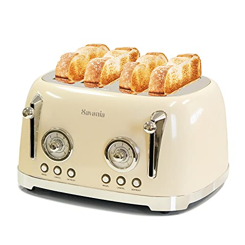 Savania 4-Slice Stainless Steel Wide Slot Vintage Bread Toaster (Beige-4 slice)